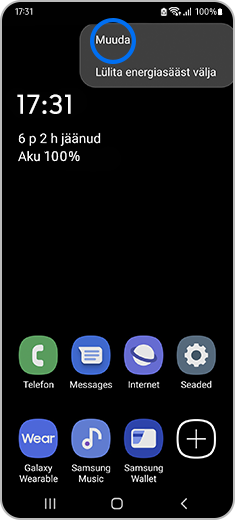 Avakuva vaade, kus on puudutatud valikut „Muuda“.