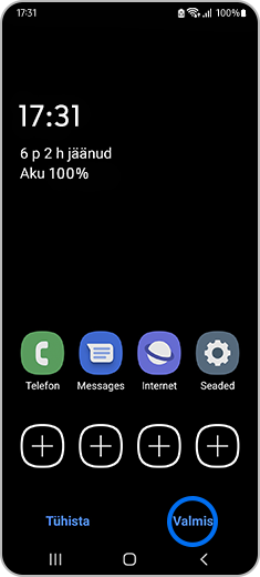 Avakuva vaade, kus on märgistatud valik „Valmis“.