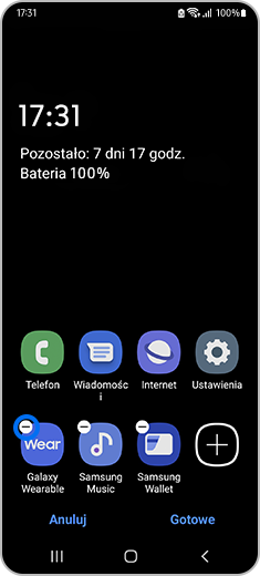 Widok ekranu startowego z możliwością stuknięcia ikony usuwania.