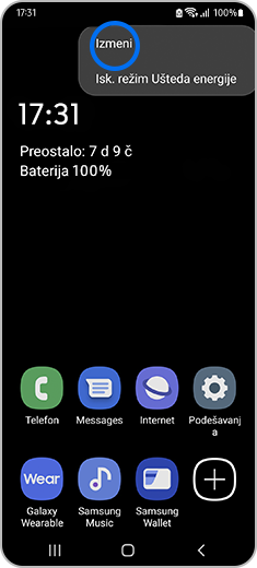 Prikaz početnog ekrana kada se kucne na opciju „Izmeni”.