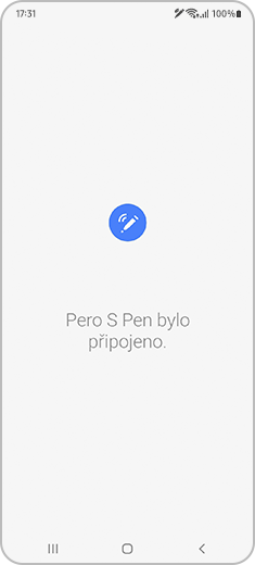 Pohled na potvrzovací zprávu „Pero S Pen bylo připojeno“.