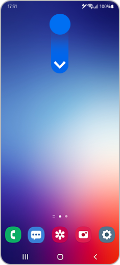 Vista della schermata Home di Galaxy Phone con un gesto di scorrimento verso il basso.