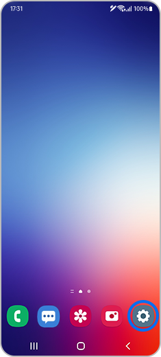 Pagrindinis ekranas su paryškinta ikona Nustatymai.