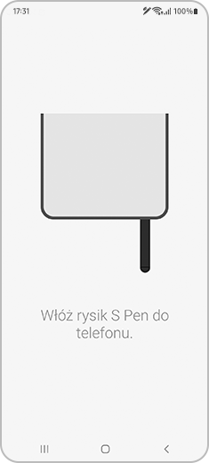 Powiadomienie „Włóż rysik S Pen”.