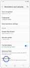 View of the "Biometrics and security" screen with the "Secure Folder" option highlighted.