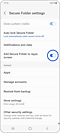 View of the "Secure Folder" screen with the " Add Secure Folder to Apps screen” toggle button highlighted.