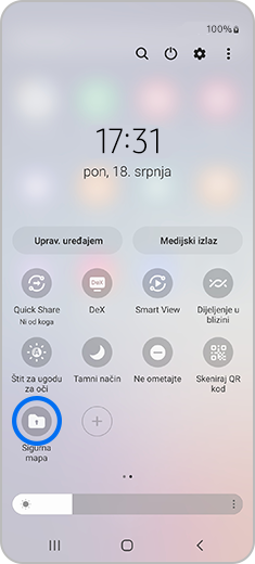 Prikaz ploče obavijesti s istaknutom stavkom „Sigurna mapa“.