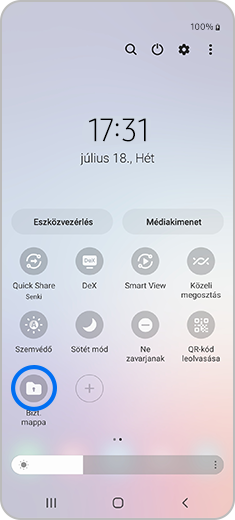 Az értesítési panel nézete, ahol a „Biztonságos mappa” látható kiemelten.