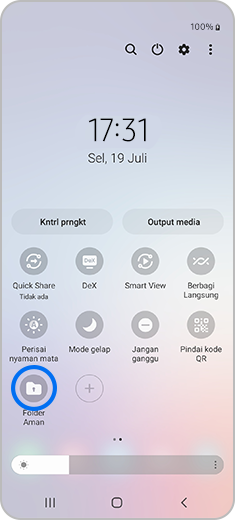 Tampilan panel notifikasi dengan opsi "Folder Aman" disorot.