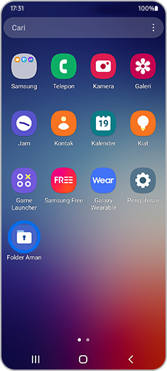 Tampilan layar Aplikasi dengan ikon "Folder Aman" disorot.