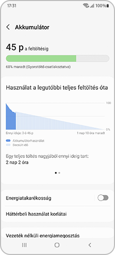 Kép az Eszközkarbantartó „Akkumulátor” menüjéről.