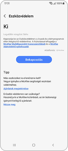 Kép az Eszközkarbantartó „Eszközvédelem” menüjéről.