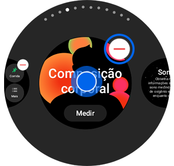 Vista de exemplo de um cartão a ser removido com um gesto de premir e manter premido no centro e com destaque para o botão menos.