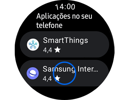 Vista do ecrã “Aplicações no seu telefone” com destaque para a aplicação “Samsung Internet”.