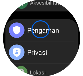 Tampilan layar Pengaturan dengan opsi "Pengaman" disorot.