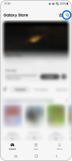 မှန်ဘီလူးအိုင်ကွန်ကို နှိပ်ခြင်းဖြင့် Galaxy စတိုးလ် ပင်မစခရင်ကို ကြည့်ပါ။