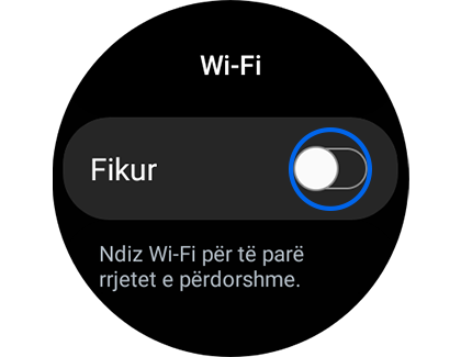 Pamja e ekranit “Wi-Fi” me butonin përzgjedhës ndezur/fikur të theksuar.