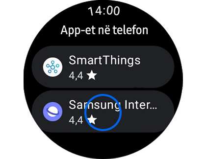 Pamja e ekranit “App-et në telefon” me aplikacionin “Samsung Internet” të theksuar.