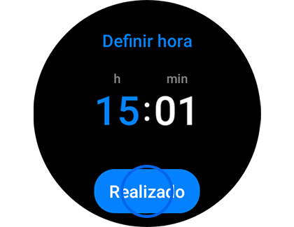Vista de la pantalla "Definir hora" con el botón "Realizado" resaltado.