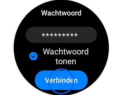 Voorbeeld van het scherm "Wachtwoord" met de knop "Verbinden" gemarkeerd.