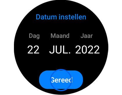 Weergave van het scherm "Datum gegevens" met de knop "Gereed" gemarkeerd.