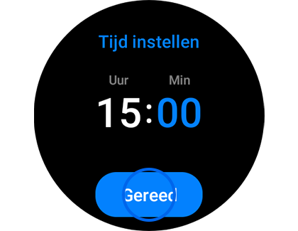 Weergave van het scherm "Tijd instellen" met de knop "Gereed" gemarkeerd.