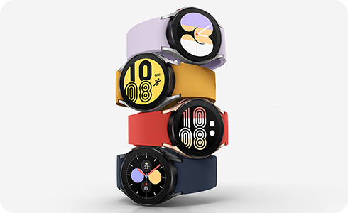 View of a stack of Galaxy Watches in different colors.