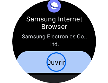 Vue de l'écran de l'application Samsung Internet avec le bouton « Ouvrir » en évidence.
