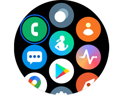 Vue d'un menu de la Galaxy Watch avec l'icône du tél3éphone en évidence.
