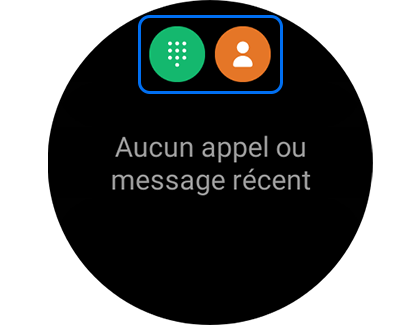 Vue de l'écran d'appel avec l'icône du clavier et des contacts en évidence.