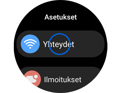 Kuva "Asetukset"-näytöstä "Yhteydet"-vaihtoehto korostettuna.