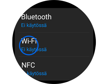 Kuva yhteysnäytöstä "Wi-Fi"-vaihtoehto korostettuna.