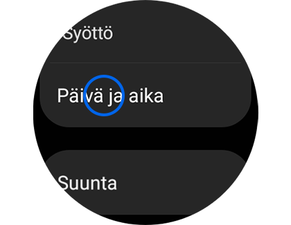 Kuva yleisasetusten näytöstä "Päivä ja aika" korostettuna.