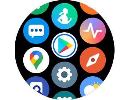 Vue d'un menu de la Galaxy Watch avec l'icône Play Store en évidence.