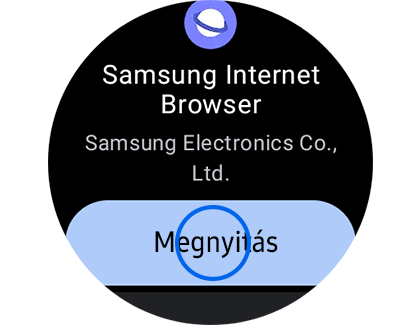 Kép: a Samsung Internet alkalmazás képernyője, amelyen a „Megnyitás” gomb kiemelten látható.