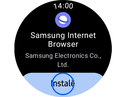 Lietotnes Samsung internets ekrāns ar izceltu pogu "Instalē".