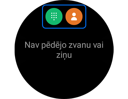 Zvanu ekrāns ar izceltu tastatūras un kontaktu ikonu.