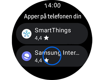 Bilde av skjermbildet “Apper på telefonen din” med appen “Samsung Internett” uthevet.