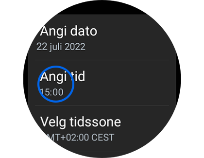 Bilde av skjermbildet Dato og tid med “Angi tid” uthevet.