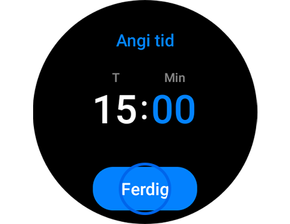 Bilde av skjermbildet “Angi tid” med knappen “Ferdig” uthevet.