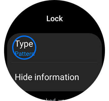 View of the "Lock" screen with the "Type" option highlighted.