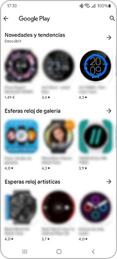 Vista de la pantalla "Google Play" con una de las esferas de reloj disponibles resaltada.