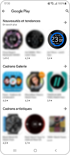 Vue de l'écran « Google Play » avec l'un des cadrans disponibles mis en évidence.
