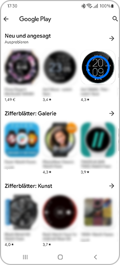 Ansicht des Bildschirms „Google Play“, in dem eines der verfügbaren Ziffernblätter hervorgehoben ist.