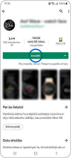 Atlasītās ciparnīcas skats ar pieskaršanos pogai "Instalēt".