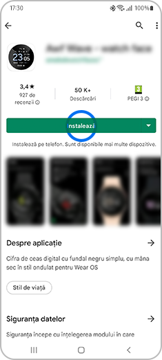 Pasul 4. Atinge butonul „Instalează”. Odată descărcat, noul tău aspect de ceas va fi disponibil pe ceas și în aplicația Wearable, din meniul „Aspecte ceas”.