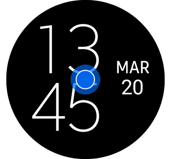 Imagine cu un aspect de ceas, cu o pictogramă de apăsare lungă în centru.