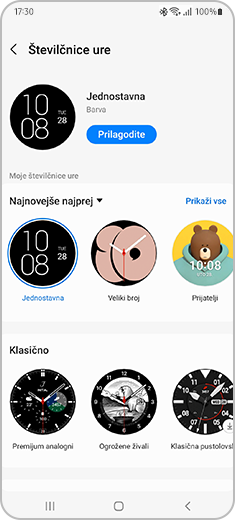 Zobrazenie obrazovky „Ciferníky“ v smartfóne.