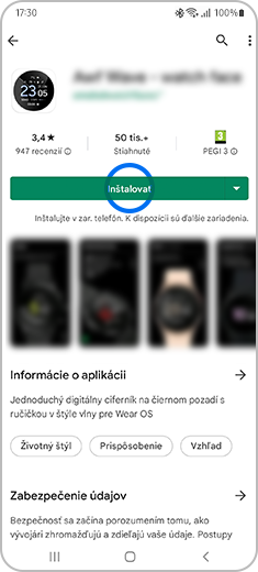 Zobrazenie zvoleného ciferníka s ťuknutím na tlačidlo „Inštalovať“.