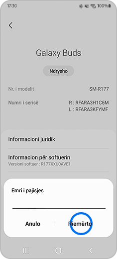 Pamja e dritares me emrin e pajisjes, me opsionin "Riemërto" të theksuar.